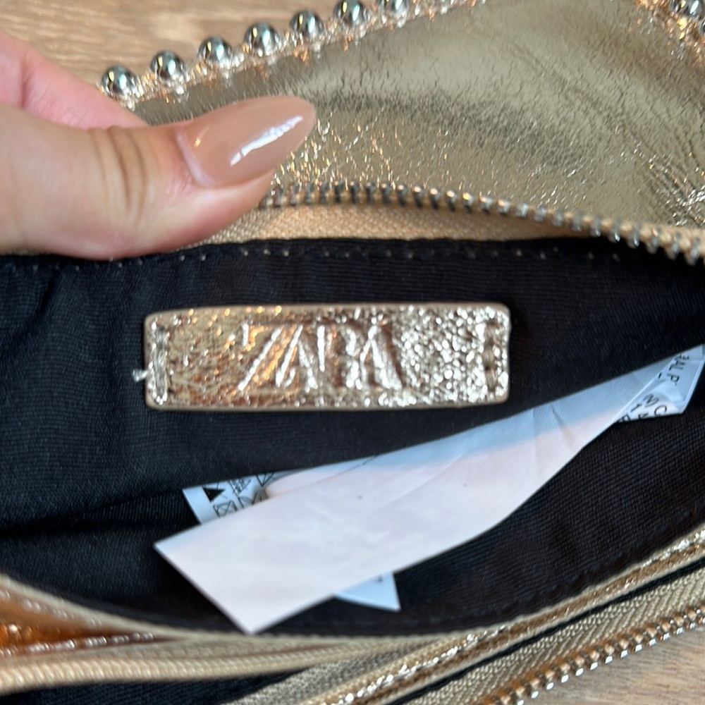 Metallic Rose Gold Crinkled Faux Leather With Studs Bag - Picture 8 of 10